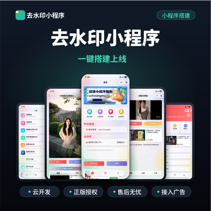 短视频去水印流量主小程序代搭建解析工具带独立后台包含解析接口